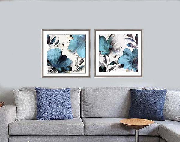 QUADROS FLORES AZUIS 58 cm x 58 cm CADA