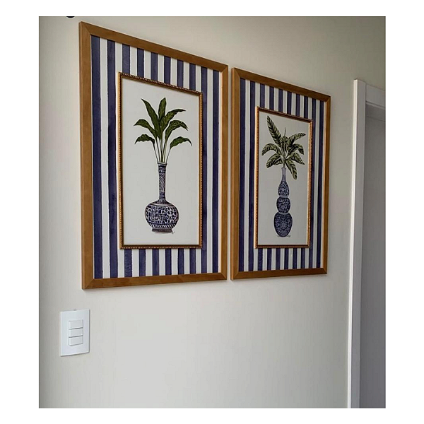 Quadros Botânicos Coqueiros com Listra Azul 50x70