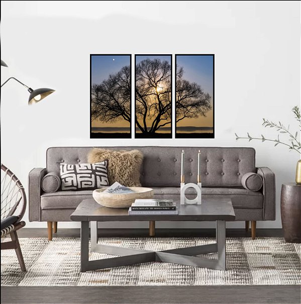 QUADROS PAISAGEM ÁRVORE RAIO DE SOL 43 x 83 cm CADA PARTE