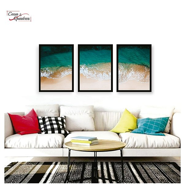 QUADROS PAISAGEM MAR KIT 3 QUADROS