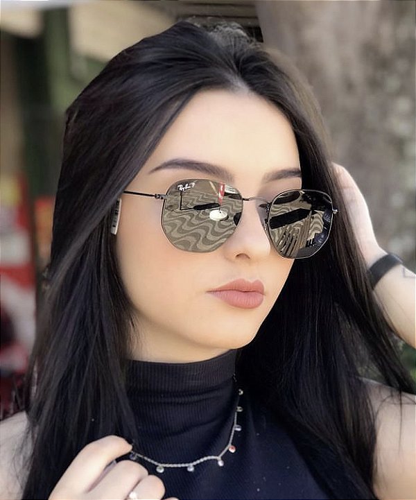 Óculos de Sol Ray Ban Hexagonal Preto Metal Preto Feminino e Masculino