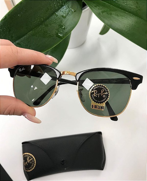 Óculos de Sol Ray-Ban Clubmaster Preto Armação Brilho Feminino e Masculino