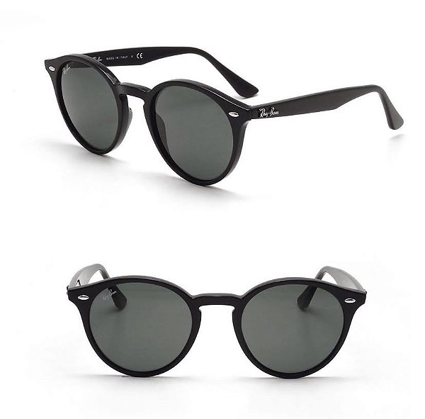 Óculos de Sol Ray-Ban Round Preto Acetato Brilho Feminino e Masculino