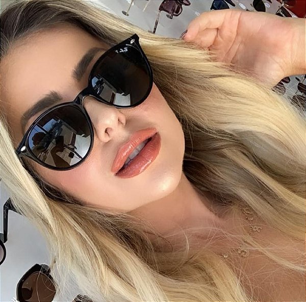 Óculos de Sol Ray-Ban Round Acetato Preto Brilho Feminino e Masculino