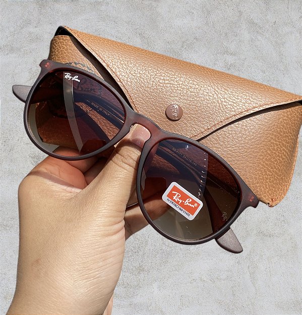 Óculos de Sol Ray-Ban Erika Rb4171 Marrom Fosco Emborrachado Feminino e Masculino