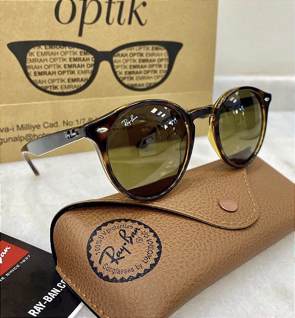 Óculos de Sol Ray-Ban Round Acetato Tartaruga Onça Brilho Feminino e Masculino