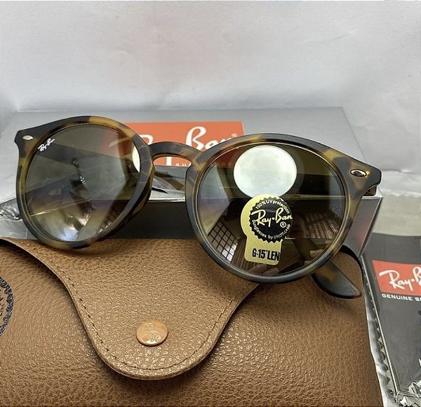 Óculos de Sol Ray-Ban Round Acetato Tartaruga Onça Brilho Feminino e Masculino