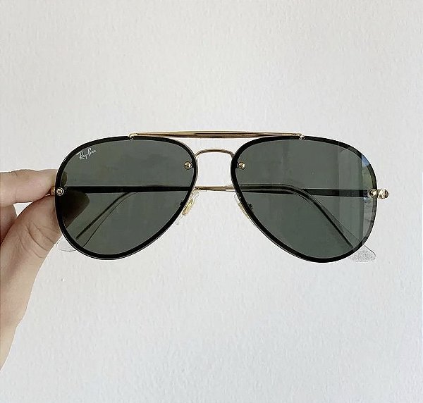 Óculos de Sol Ray-Ban Aviador Blaze Lente Preto Armação Metal Feminino e Masculino