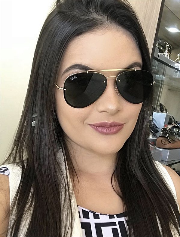Óculos de Sol Ray-Ban Aviador Blaze Lente Preto com Dourado Feminino e Masculino Lançamento