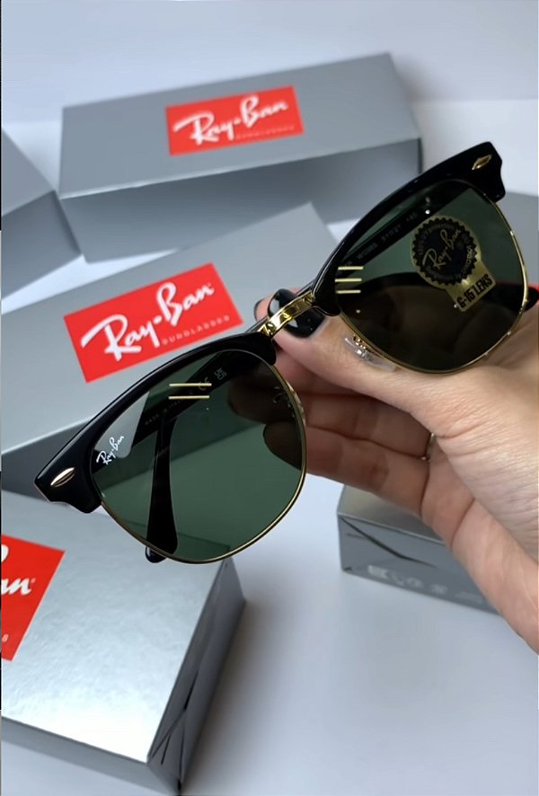 Óculos de Sol Ray-Ban Clubmaster Preto Armação Brilho Feminino e Masculino