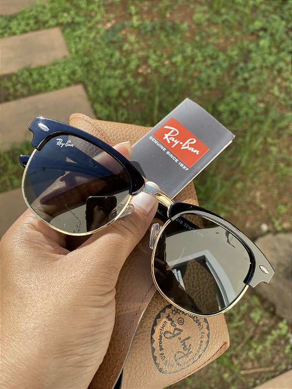 Óculos de Sol Ray-Ban Clubmaster Lente Cristal Armação Brilho Feminino/Masculino – Proteção UV400
