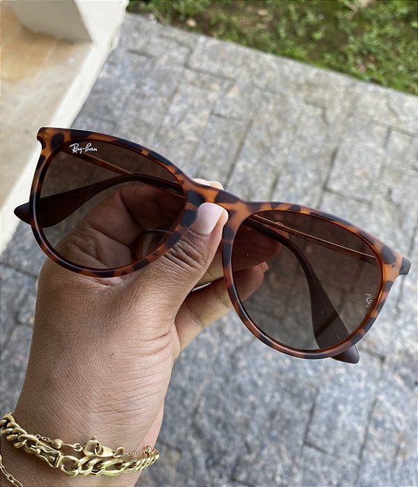 Óculos de Sol Ray-Ban Erika 4171 Onça Fosco Emborrachado Lente Cristal Feminino -Proteção UV400