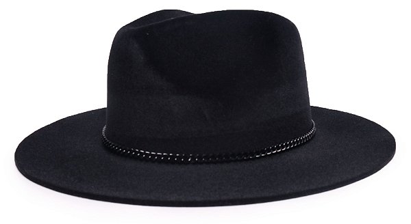 Chapéu Fedora Aba Grande Veludo Preto Faixa Preto - Coleção Corrente