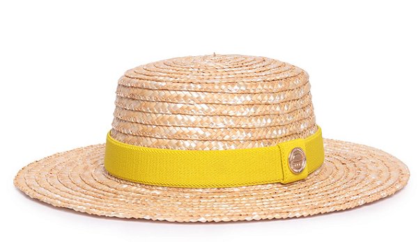 Chapéu Palheta Aba Média Palha de Trigo Dourada Faixa Amarela - Coleção Elástica