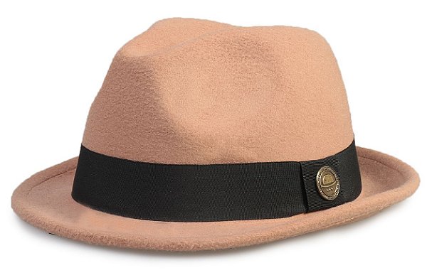 Chapéu Fedora Aba Curta 4cm Feltro Bege Faixa Preta - Coleção Clássica