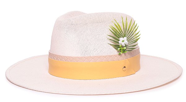 Chapéu Fedora Creme Aba Grande Floral Signature Custom