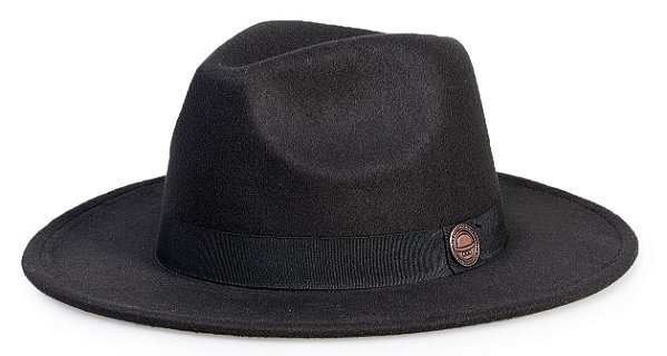 Chapéu Fedora Feltro Preto Aba Reta 7cm Faixa Preta - Coleção Clássico