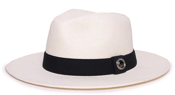 Chapéu Panamá Palha Rígida Creme Aba Média 7cm Faixa Preta - Coleção Elástica
