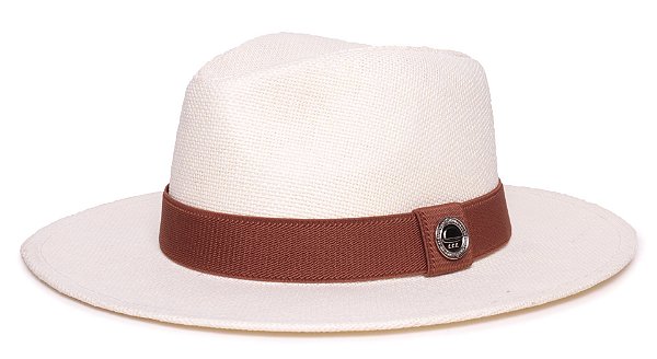 Chapéu Panamá Palha Rígida Creme Aba Média 7cm Faixa Marrom - Coleção Elástica