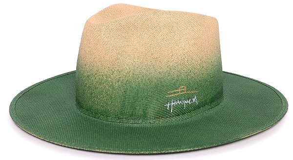 Chapéu Fedora Palha Aba Grande Bege Degrade Verde Signature Custom XIX