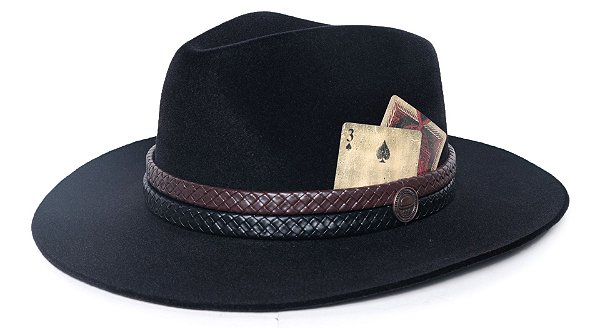 Chapéu Fedora Aba Grande Veludo Preto Edição Limitada - Custom Vintage