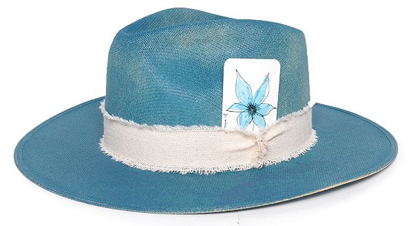 Chapéu Fedora Lona Aba Grande Azul Signature Custom 31