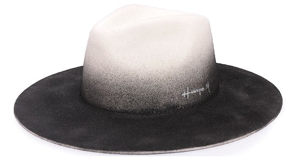 Chapéu Fedora Veludo Aba Grande Degrade Preto Branco Premium Custom 19
