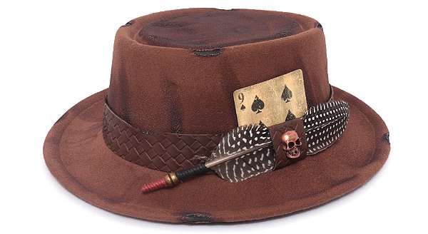 Chapéu Pork Pie Feltro Caramelo Aba Média Caveira High Custom XII