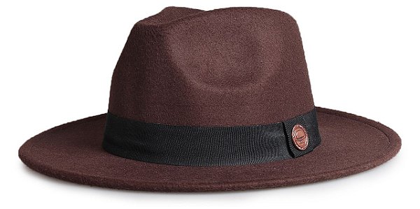 Chapéu Fedora Marrom Café Aba Reta 8cm Feltro Faixa Clássica