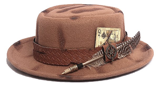 Chapéu Pork Pie Feltro Caramelo Aba Média Faixa Caramelo High Custom XII