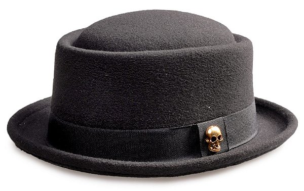 Chapéu Pork Pie Preto Aba Curta 4cm - Coleção Skull - Chapéu & Estilo |  Custom Hats