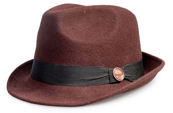 Chapéu Fedora Marrom Lã Aba Curta 4,5cm