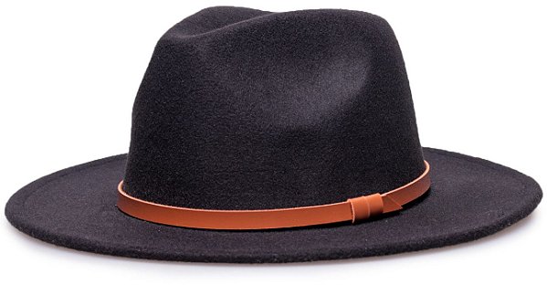 Chapéu Fedora Preto Aba 7Cm Couro Duo Caramelo