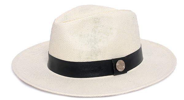 Chapéu Panamá Palha Rígida Creme Aba Média 7cm Faixa Preta - Coleção Couro