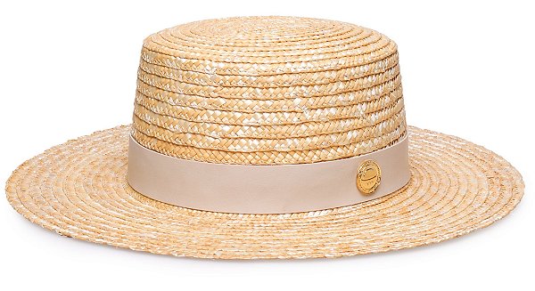 Chapéu Palheta Palha Dourada Aba Média 7cm Faixa Creme - Coleção Couro