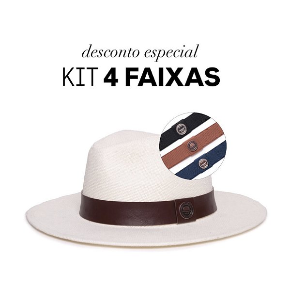 Chapéu Panamá Aba Média Palha Rígida Kit 4 faixas