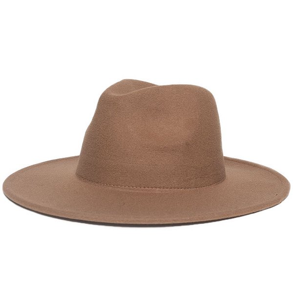 Chapéu Fedora Caramelo Aba Reta 7cm Feltro Liso