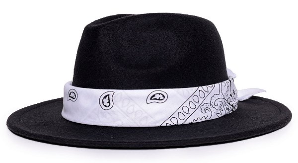 Chapéu Fedora Feltro Preto Aba Reta 7cm - Coleção Bandana