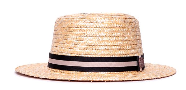 Chapéu Palheta Palha Dourada Aba Média 7cm Faixa Preta Listra Nude - Coleção Stripes