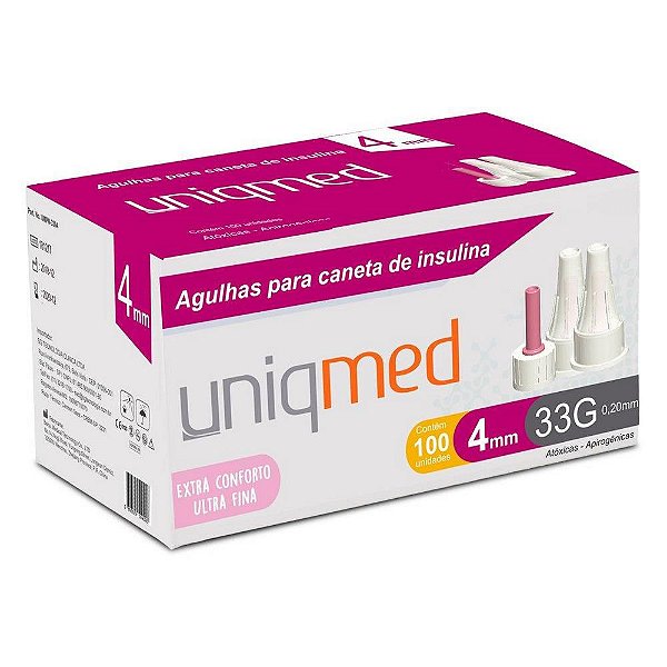 Agulhas Caneta Insulina 4mmx33g  Cx C/ 100 unid - Uniqmed