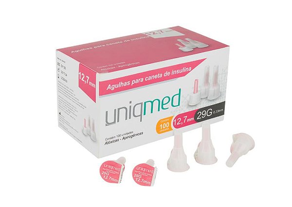 Agulha Caneta Insulina 12,7mmx29g  Cx c/ 100 unid - Uniqmed