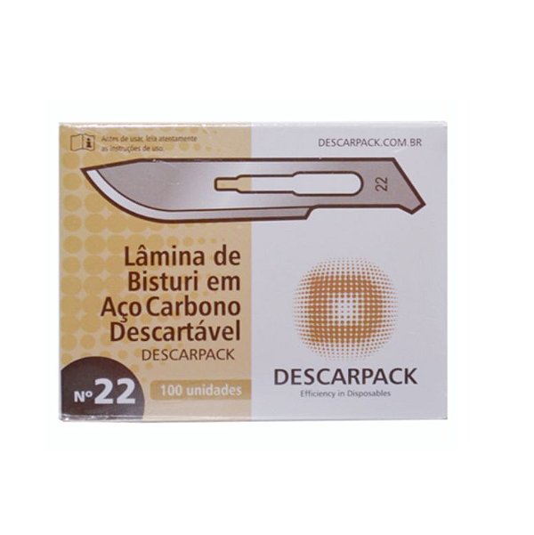 Lamina 22 Bisturi Carbono Caixa C/100 unid  - Descarpack