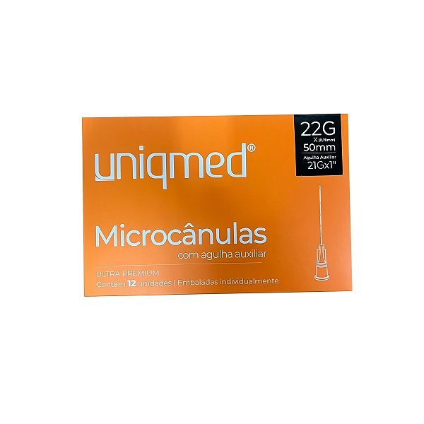 Microcanulas 22g X 50mm Cx 12 Un - C/ Agulha Auxiliar - Uniqmed