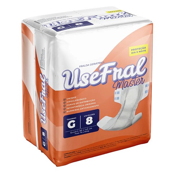 Fralda Adulto Geriatrica Pct C/8 Tam G - Usefral