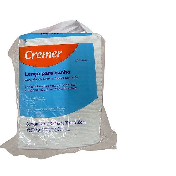 Lenco para Banho TNT 30X35CM  Pct/C/100 UN - Cremer