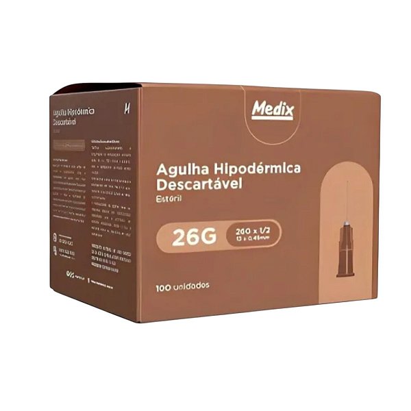 Agulha 13 X 4,5 26G 1/2" Marrom Cx C/ 100 Un - Medix