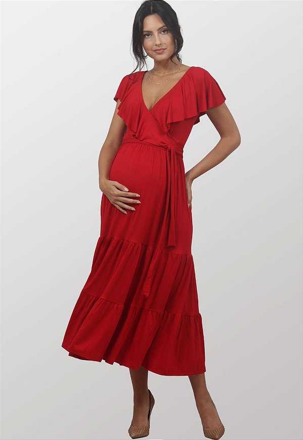 Vestido Gestante Amamentação Betina Vermelho - Whyalla