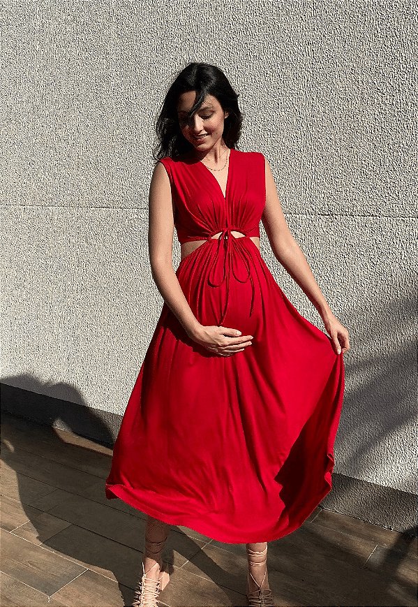 Vestido Gestante Amamentação Recortes Tagi Vermelho - Whyalla | Moda  Gestante e Moda Feminina