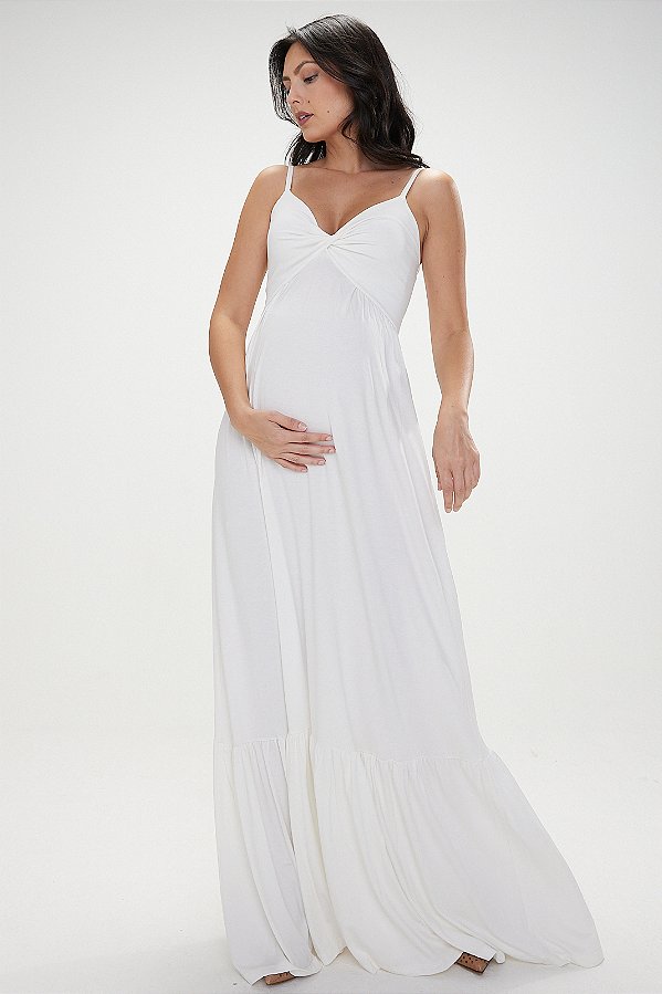 Vestido Gestante De Alças Clara Off-White