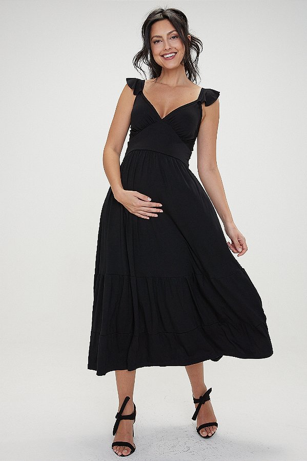 Vestido Gestante Amamentação Vivian Preto